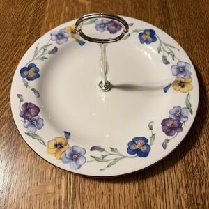 Vintage Royal Vale  PANSIES Sandwich Dessert Plate Tidbit Tray  10.5"